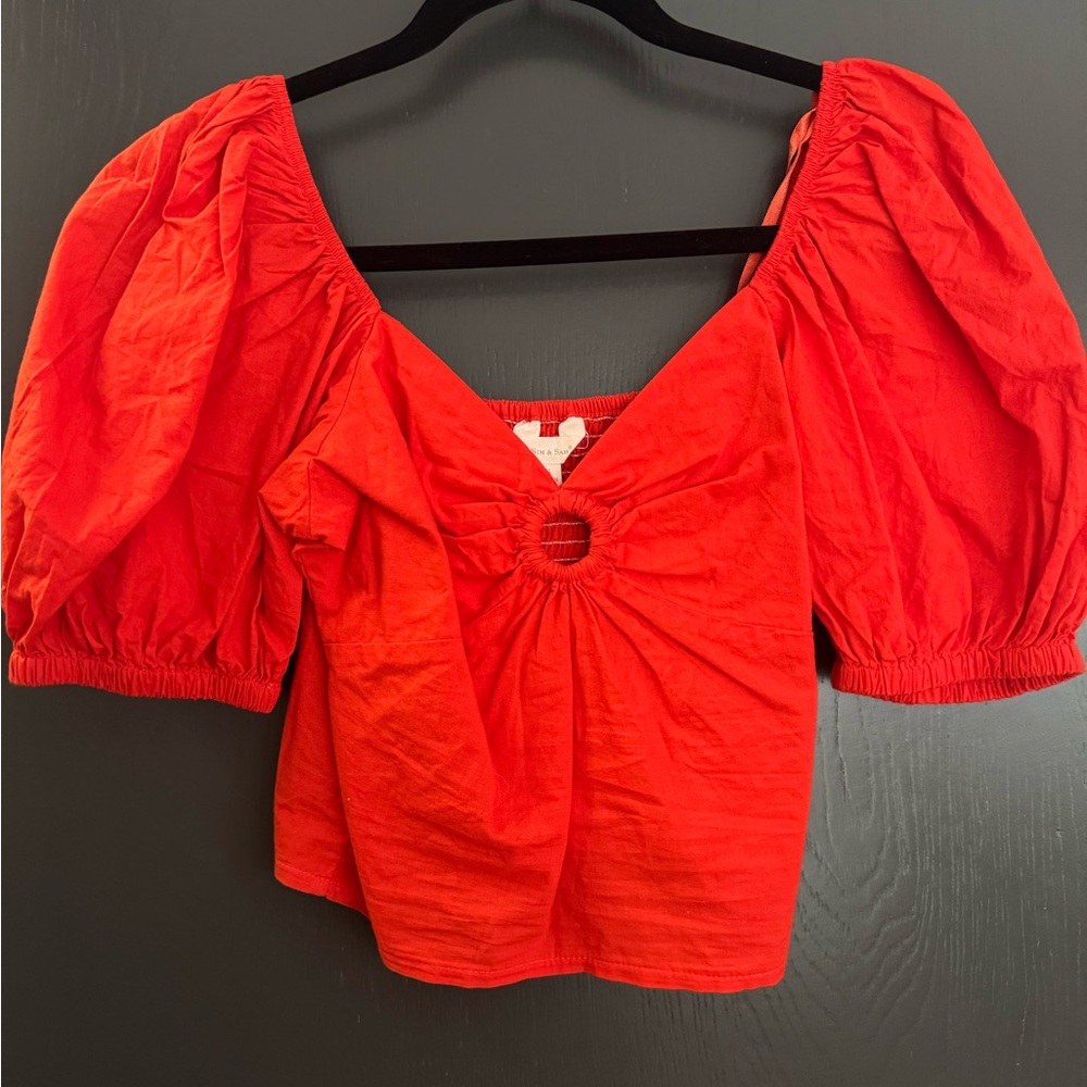 Elegant Red Puff Sleeve Blouse